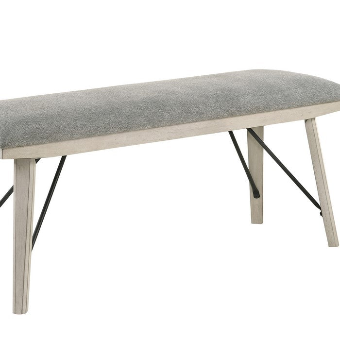 Fabric Upholstered Rectangular Bench with Brace Support, White - BM215443