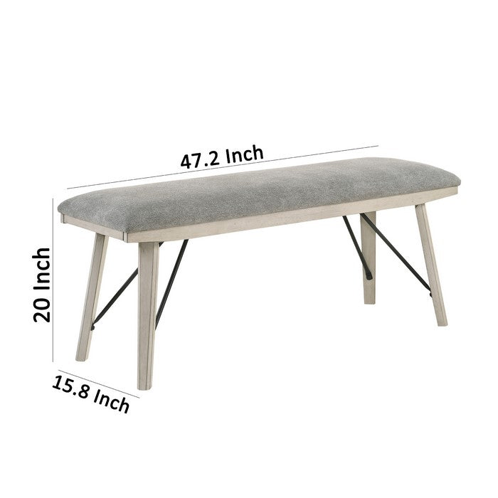 Fabric Upholstered Rectangular Bench with Brace Support, White - BM215443