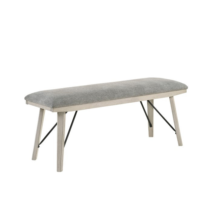 Fabric Upholstered Rectangular Bench with Brace Support, White - BM215443
