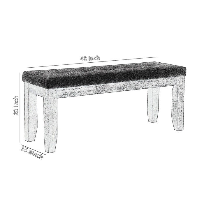 Two Tone Rectangular Bench with Fabric Upholstered Seat, Brown and Gray