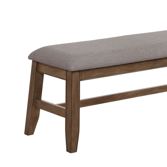 Wooden Bench with Fabric Upholstered Seat and Angled Legs, Brown and Gray