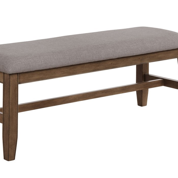 Wooden Bench with Fabric Upholstered Seat and Angled Legs, Brown and Gray