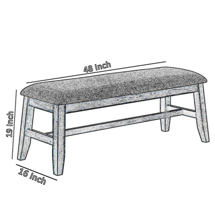 Wooden Bench with Fabric Upholstered Seat and Angled Legs, Brown and Gray