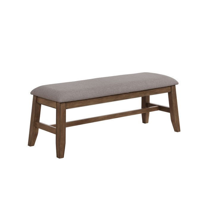 Wooden Bench with Fabric Upholstered Seat and Angled Legs, Brown and Gray