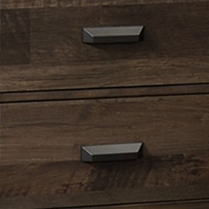 2 Drawer Wooden Nightstand with Grain Details and Metal Handles, Brown