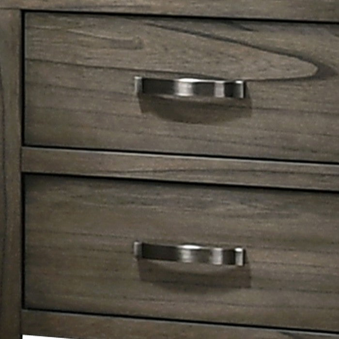 2 Drawer Wooden Nightstand with Grain Details and Block Legs, Brown