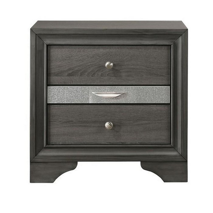 2 Drawer Nightstand with Faux Diamond Front Pull Out Tray, Brown
