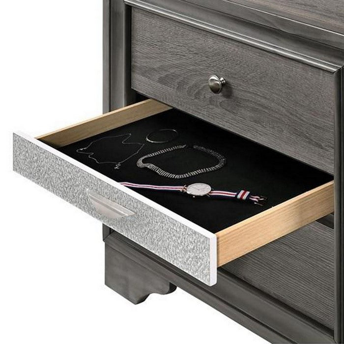 2 Drawer Nightstand with Faux Diamond Front Pull Out Tray, Brown