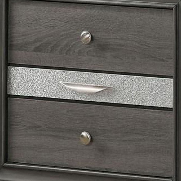 2 Drawer Nightstand with Faux Diamond Front Pull Out Tray, Brown