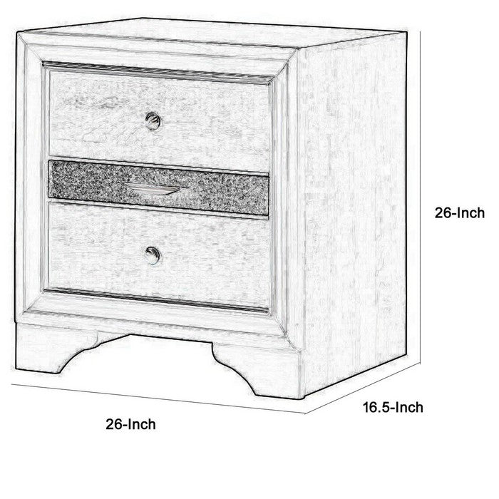 2 Drawer Nightstand with Faux Diamond Front Pull Out Tray, Brown