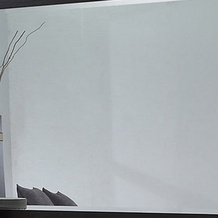 Rectangular Dresser Top Beveled Mirror with Wooden Frame, Black and Silver