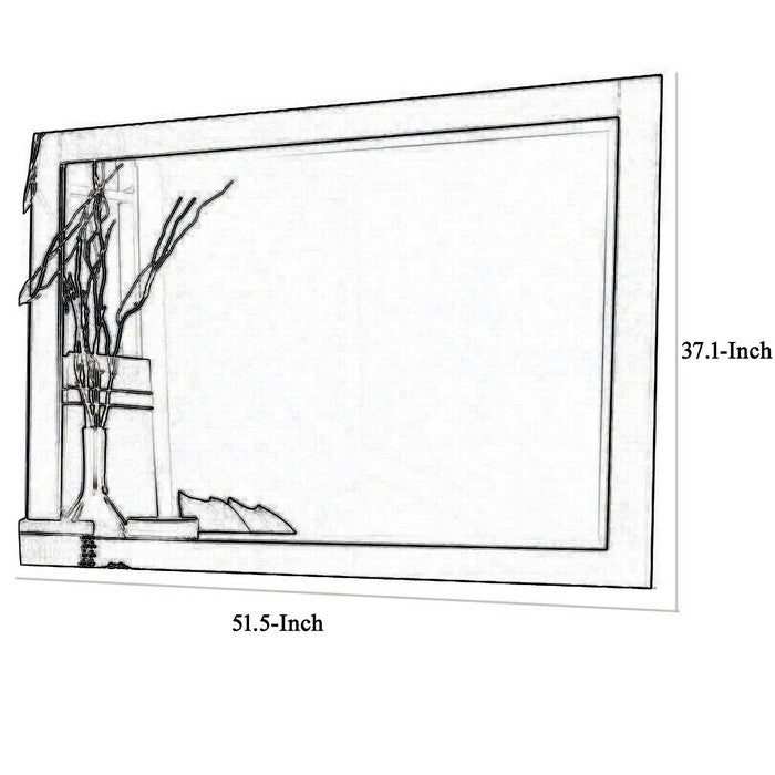 Rectangular Dresser Top Beveled Mirror with Wooden Frame, Black and Silver