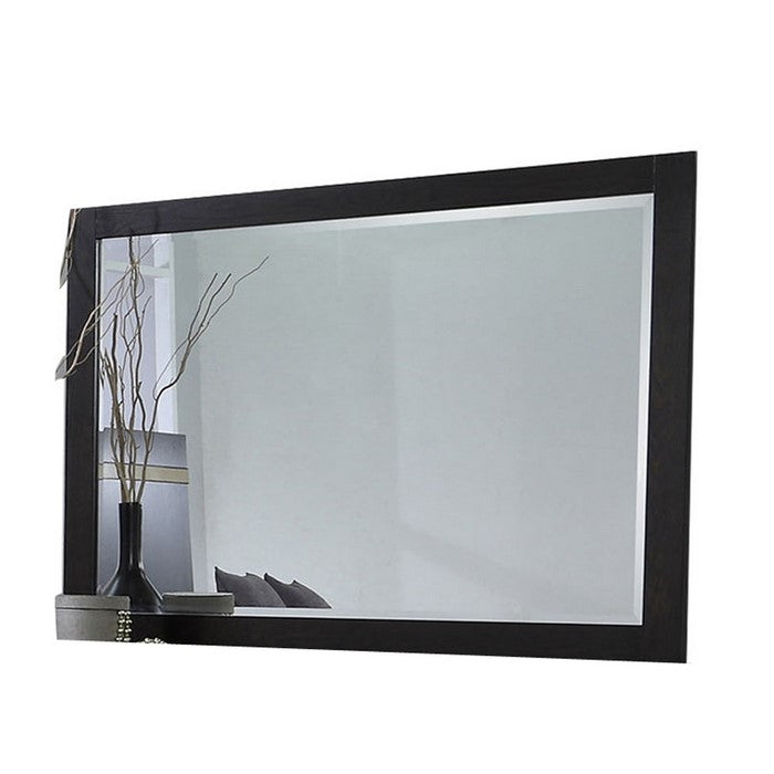 Rectangular Dresser Top Beveled Mirror with Wooden Frame, Black and Silver
