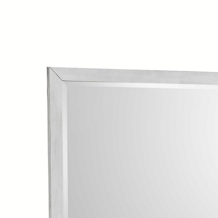 Rectangular Dresser Top Beveled Mirror with Wooden Frame, White and Silver
