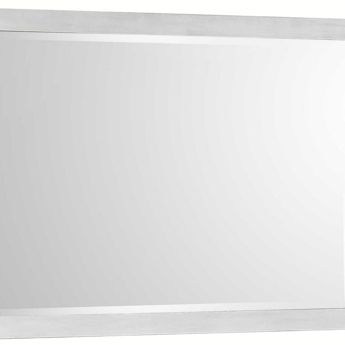 Rectangular Dresser Top Beveled Mirror with Wooden Frame, White and Silver