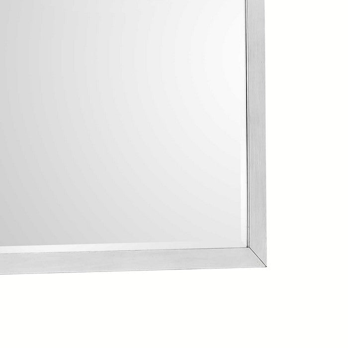 Rectangular Dresser Top Beveled Mirror with Wooden Frame, White and Silver