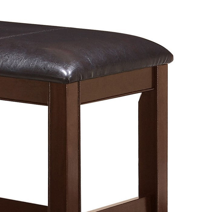 Wooden Counter Height Bench with Leatherette Seat, Brown