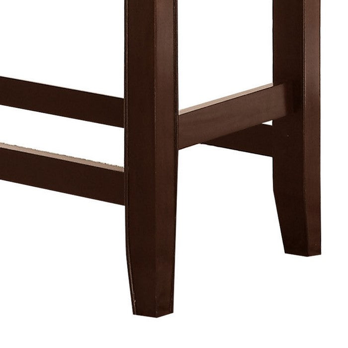 Wooden Counter Height Bench with Leatherette Seat, Brown