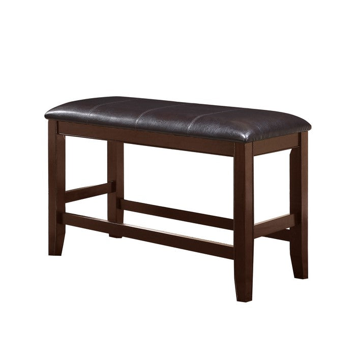 Wooden Counter Height Bench with Leatherette Seat, Brown