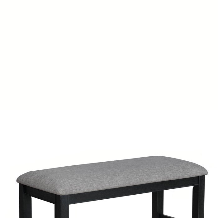 Wooden Counter Height Bench with Fabric Upholstered Seat, Black and Gray