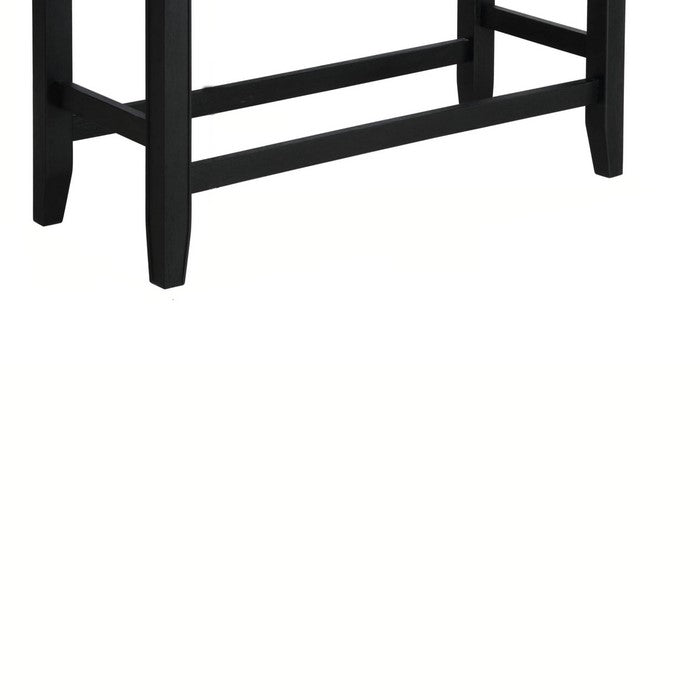 Wooden Counter Height Bench with Fabric Upholstered Seat, Black and Gray