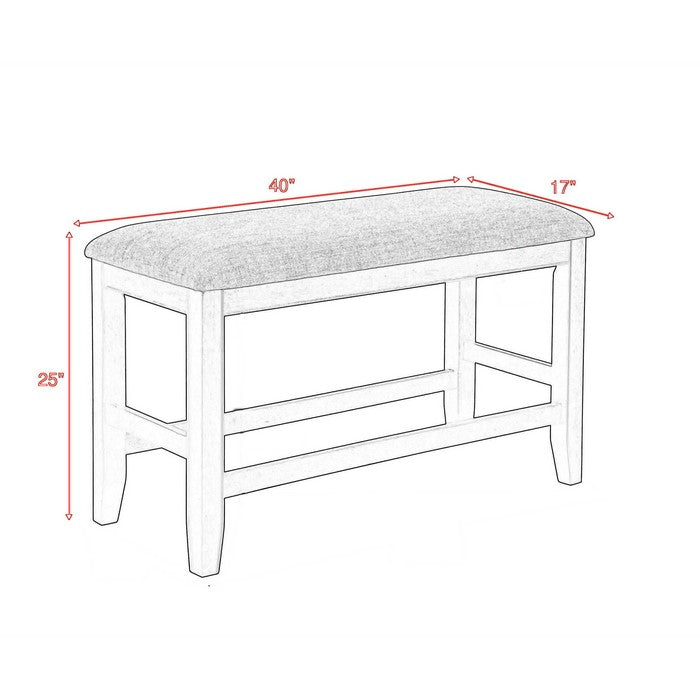 Wooden Counter Height Bench with Fabric Upholstered Seat, Black and Gray