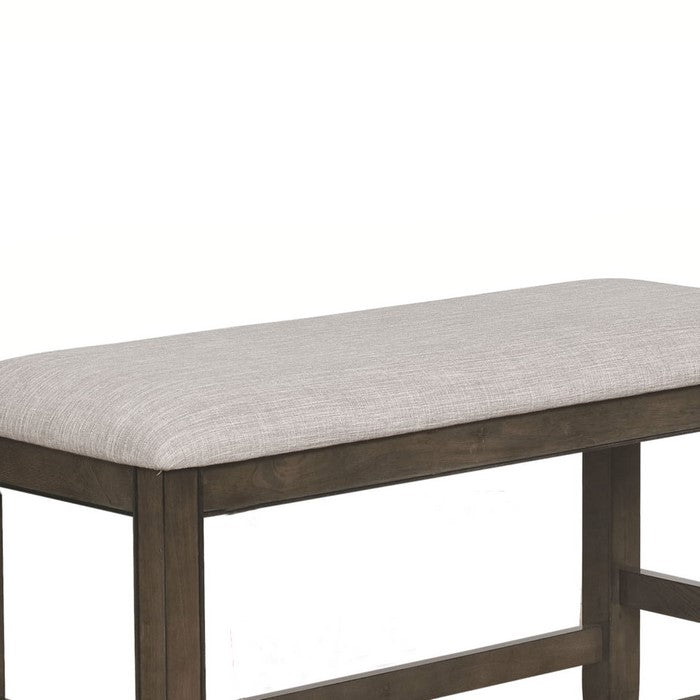 Dual Tone Counter Height Bench with Fabric Upholstered Seat, Brown and Gray