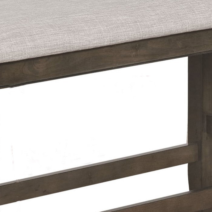 Dual Tone Counter Height Bench with Fabric Upholstered Seat, Brown and Gray