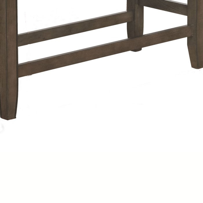 Dual Tone Counter Height Bench with Fabric Upholstered Seat, Brown and Gray
