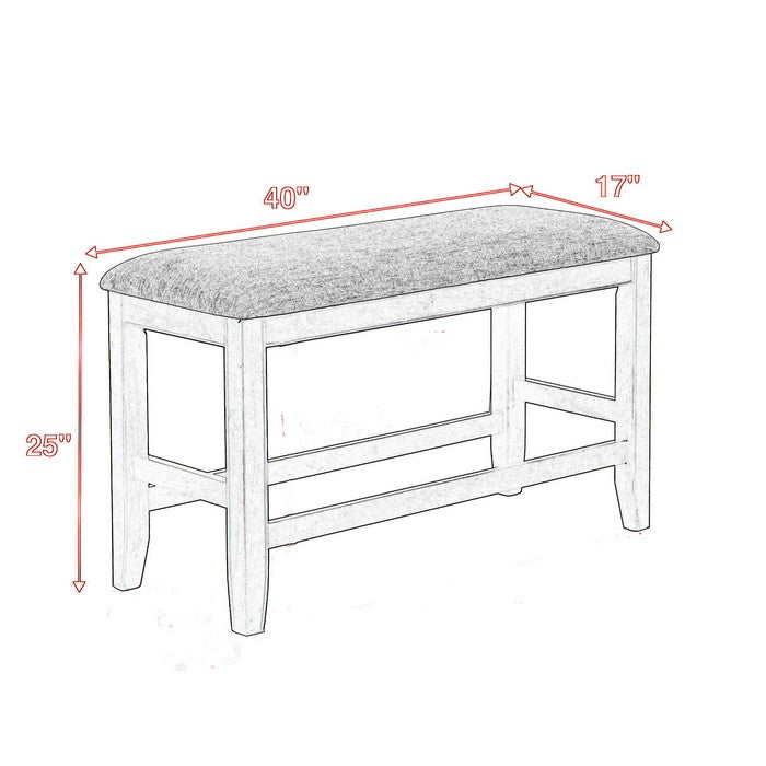 Dual Tone Counter Height Bench with Fabric Upholstered Seat, Brown and Gray