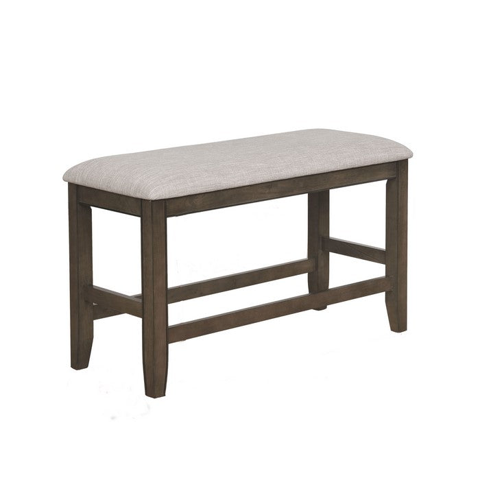 Dual Tone Counter Height Bench with Fabric Upholstered Seat, Brown and Gray
