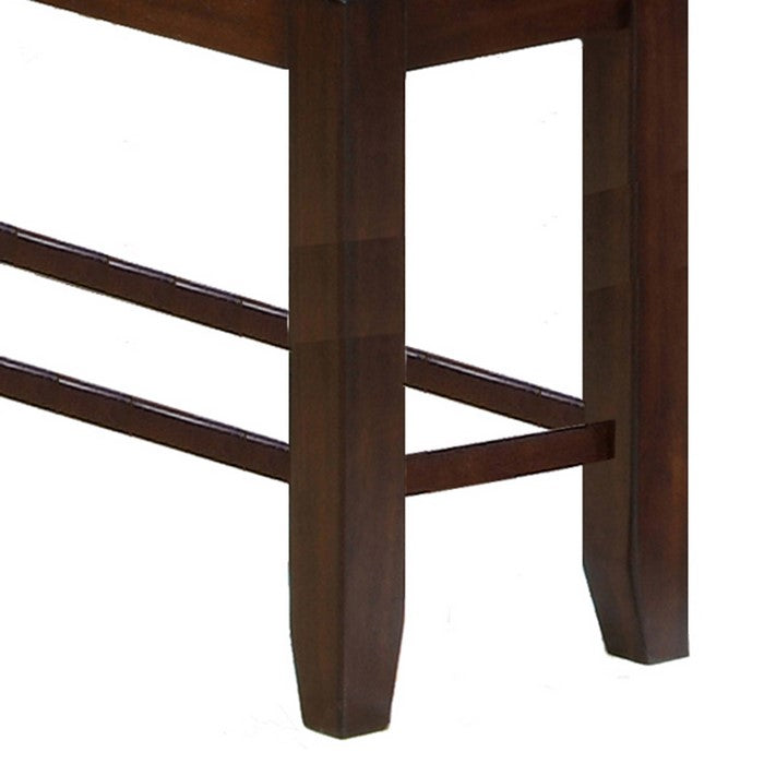 Counter Height Bench with Button Tufted Leatherette Seat, Black and Brown