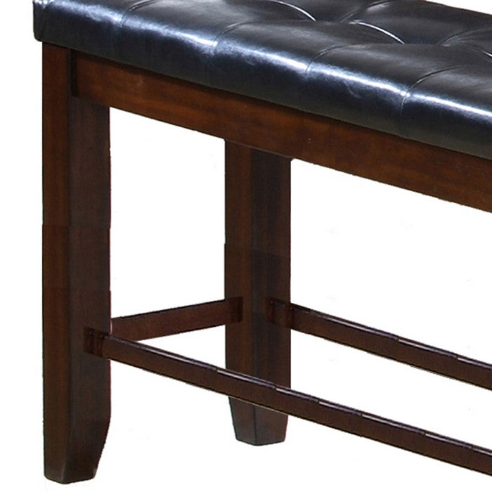 Counter Height Bench with Button Tufted Leatherette Seat, Black and Brown