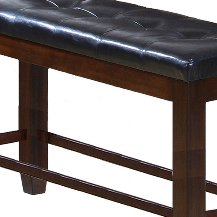 Counter Height Bench with Button Tufted Leatherette Seat, Black and Brown