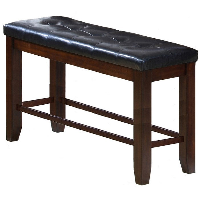 Counter Height Bench with Button Tufted Leatherette Seat, Black and Brown