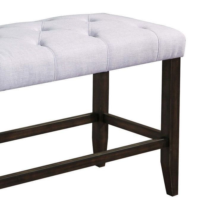 Counter Height Bench with Button Tufted Fabric Padded Seat, White and Brown - BM215459