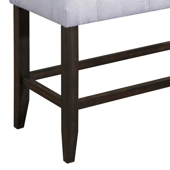 Counter Height Bench with Button Tufted Fabric Padded Seat, White and Brown - BM215459