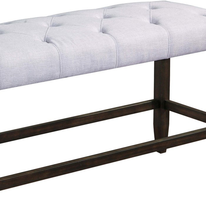 Counter Height Bench with Button Tufted Fabric Padded Seat, White and Brown - BM215459