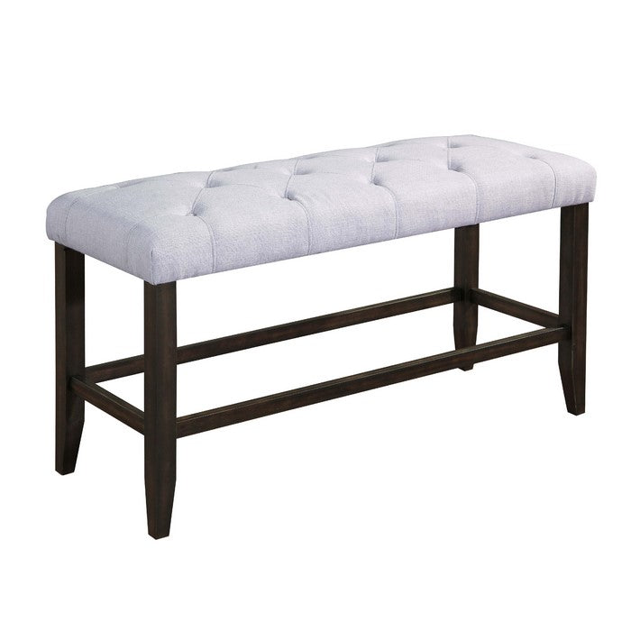 Counter Height Bench with Button Tufted Fabric Padded Seat, White and Brown - BM215459