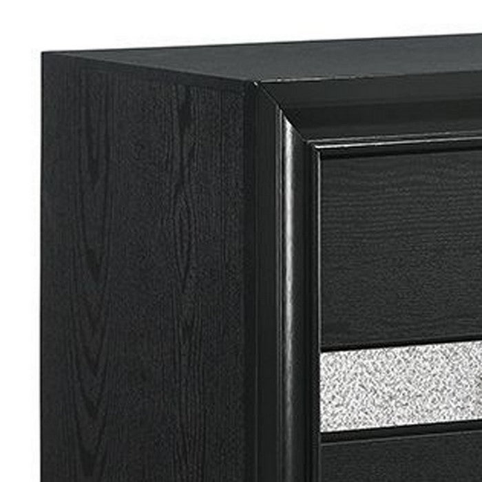 2 Drawer Nightstand with Faux Diamond Front Pull Out Tray, Black