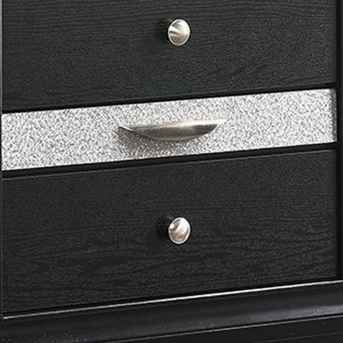 2 Drawer Nightstand with Faux Diamond Front Pull Out Tray, Black