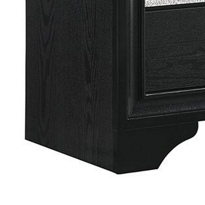 2 Drawer Nightstand with Faux Diamond Front Pull Out Tray, Black