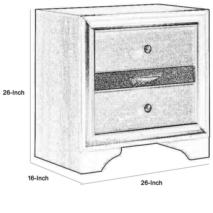 2 Drawer Nightstand with Faux Diamond Front Pull Out Tray, Black