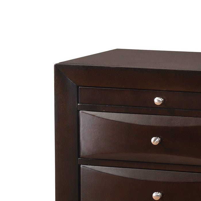 Wooden Nightstand with Two Drawers and Pull Out Tray, Walnut Brown