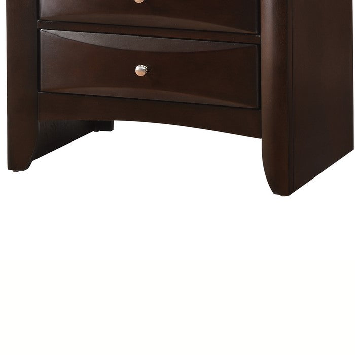 Wooden Nightstand with Two Drawers and Pull Out Tray, Walnut Brown