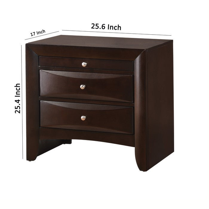 Wooden Nightstand with Two Drawers and Pull Out Tray, Walnut Brown