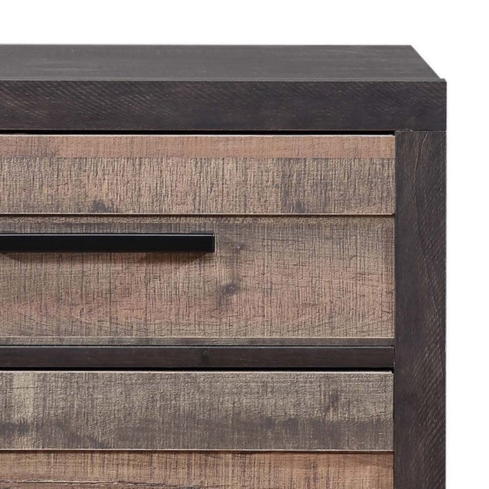 Two Drawer Wooden Nightstand with Plank Style Fronts and Bar Handles, Brown - BM215469