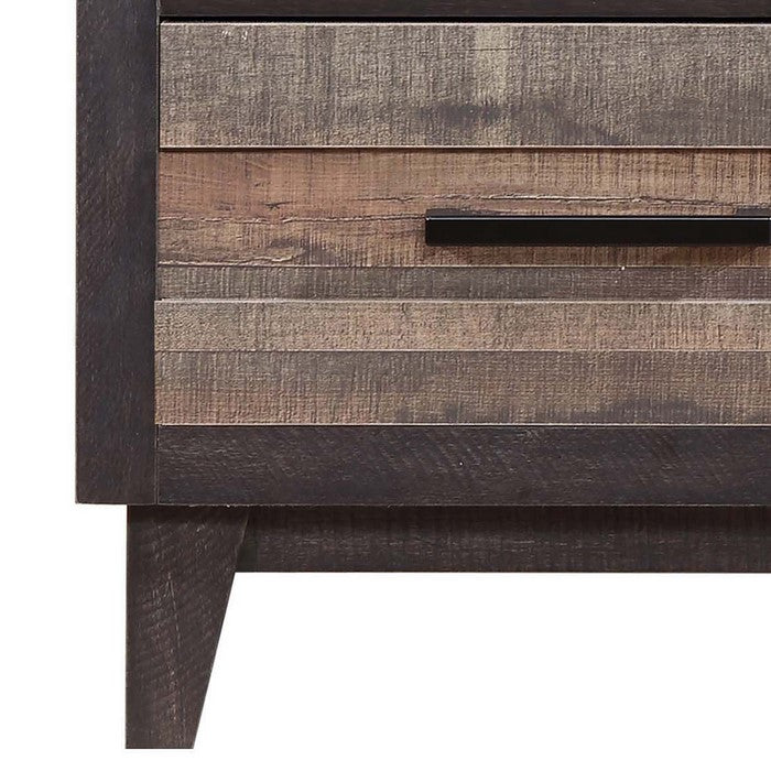 Two Drawer Wooden Nightstand with Plank Style Fronts and Bar Handles, Brown - BM215469