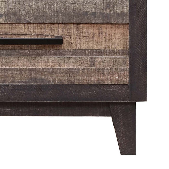 Two Drawer Wooden Nightstand with Plank Style Fronts and Bar Handles, Brown - BM215469