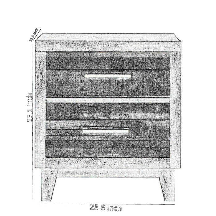 Two Drawer Wooden Nightstand with Plank Style Fronts and Bar Handles, Brown - BM215469